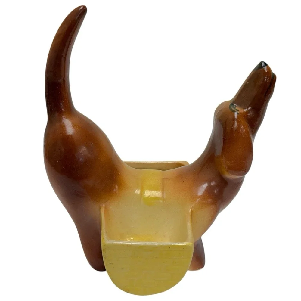 Vintage 50s/60s Ceramic Dachshund Weiner Dog Puppy Planter Pot‎ Funny Unique MCM
